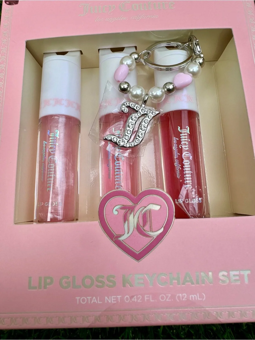 Juicy Couture Pink Lip Gloss Keychain Set with Heart Shades